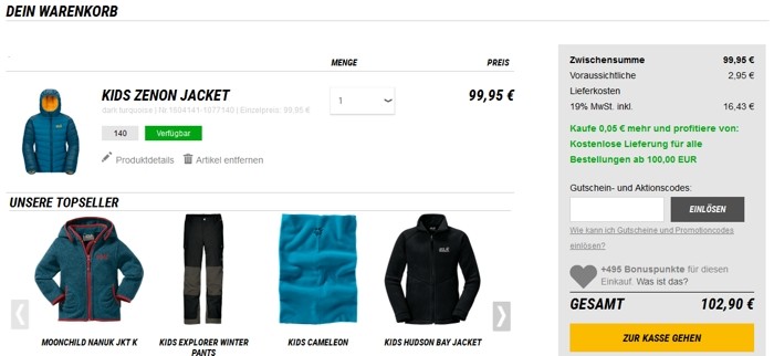 Aktionscode einlösen bei Jack Wolfskin