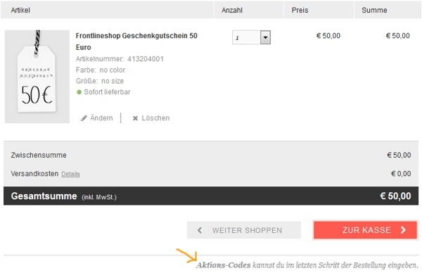 Frontlineshop Aktionscode einlösen