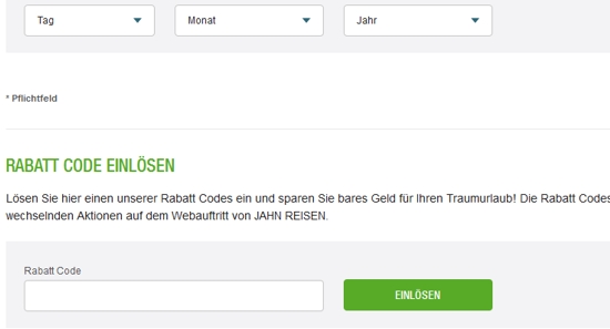 JAHN REISEN Aktionscode einlösen